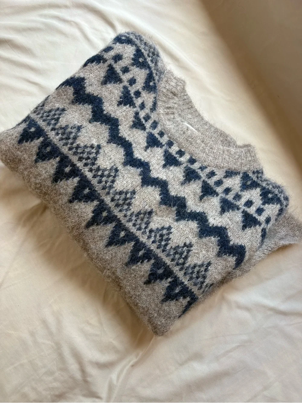 Altar'd State Taupe & Navy Fair Isle Crewneck Sweater - Picture 6 of 7